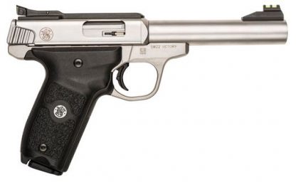 Smith & Wesson 108490 SW22 Victory Full Size Frame 22 LR 10+1, 5.50" Silver Match Grade Barrel, Satin Serrated Slide & Frame, Black Textured Grip, Thumb Safety, Right Hand